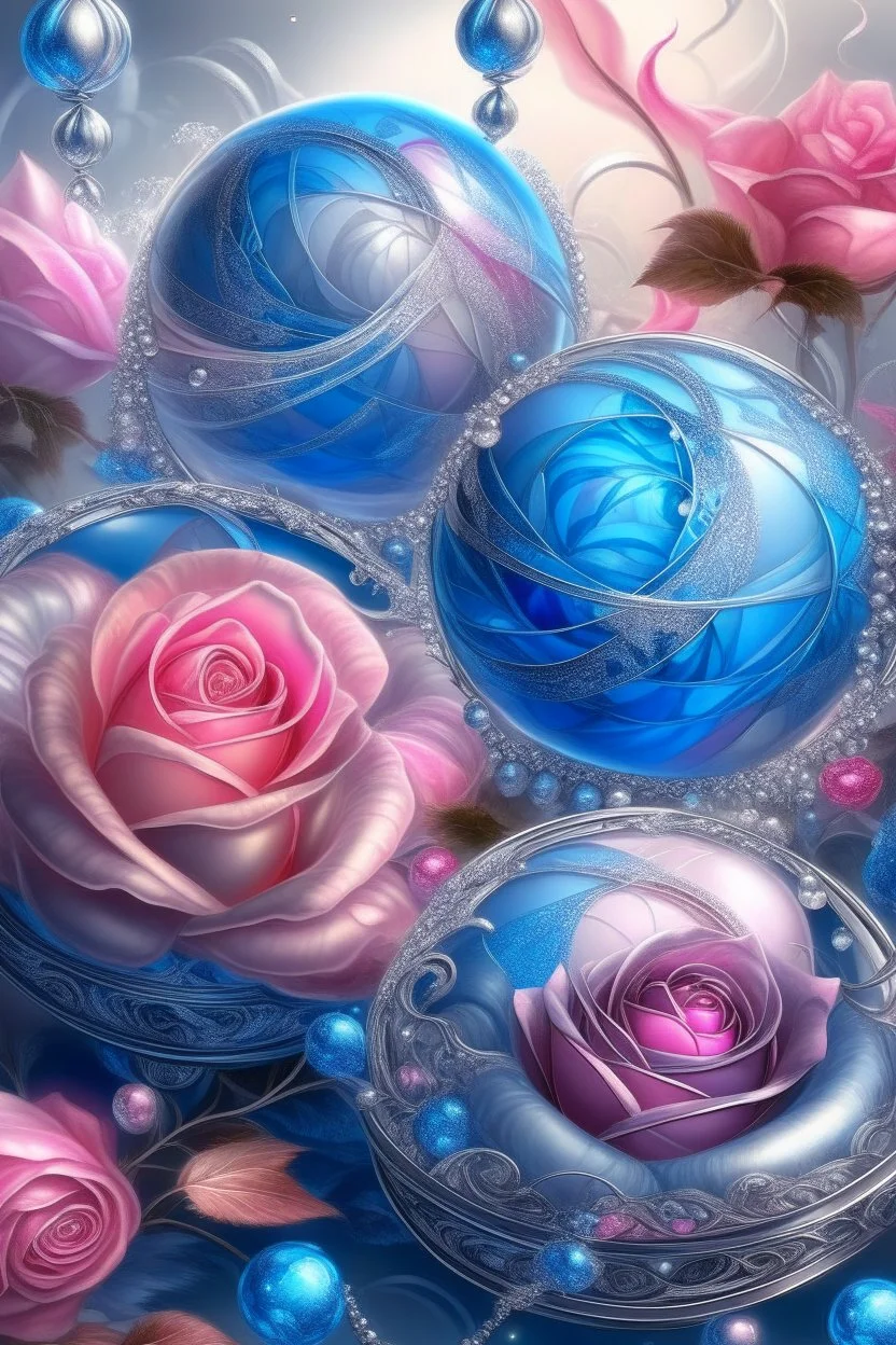 MAGIC ROSE balls,gusts of wind,spiral, patterns ,silver pink blue, composition,flowers,pearls, silk,colored ribbons ,realistic,macro,delicate colors grace, transparent,aesthetically pleasing,hyper detailed,unusual,combination is extremely beautiful,drawing details ,magic,aesthetics, bright light, clarity,fantastically,,close-up, filigree,pastel,watercolor,detailed drawing..,hyperdetalization,surrealism,glitter,5d ,transparent details,futuristic,best quality.