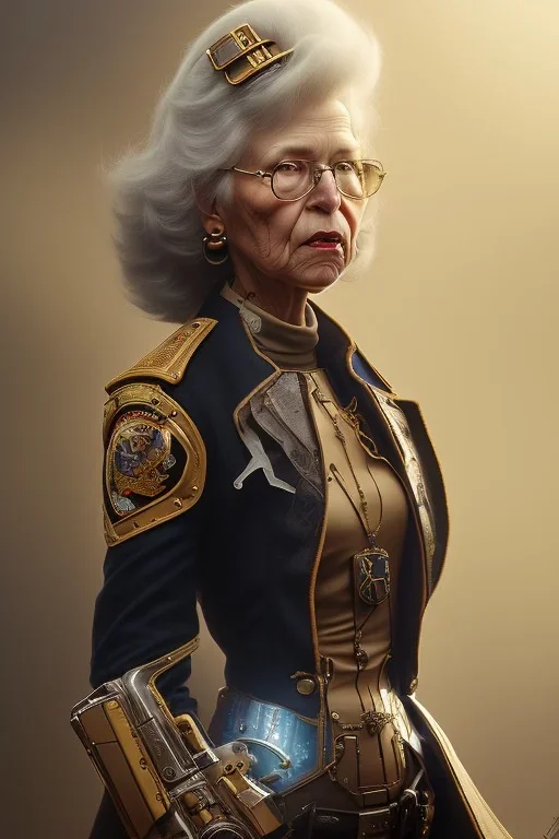 grandma steampunk, daylight, leather uniform, higly-detailed, soft light atmosphere，8k, artgerm, derek zabrocki, greg rutkowski, hdr，light effect，