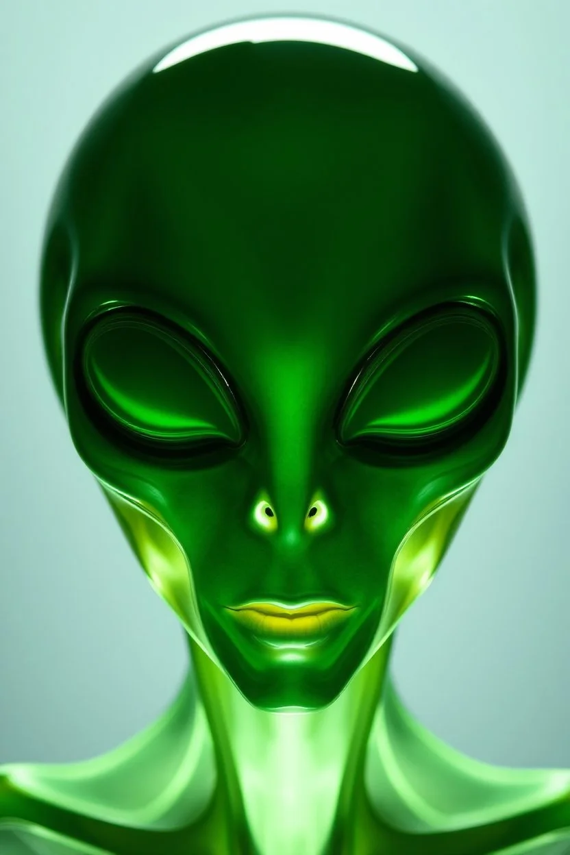 A transparent, hollow, glowing, face , a negative photo , 8k, high resolution for a big head alien in green