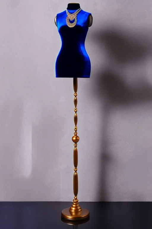 dark blue velvet Necklace Mannequin Stand on a luxury table