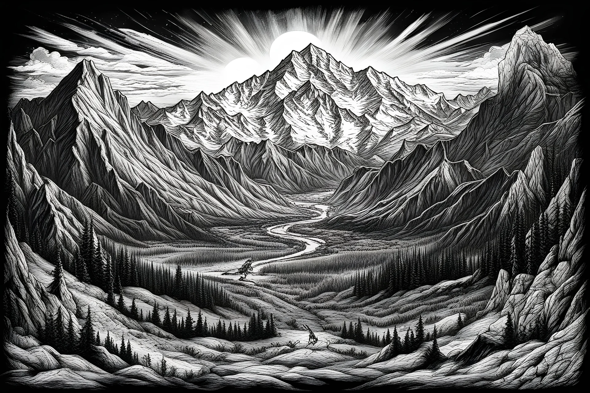 "TOP 20 Colorado Metal Bands You NEED To Mosh To! (Brutal, Atmospheric, & Everything In Between) design, rough scratch board, make the design look rough line art not refined. Not clean, Sally Maxwell style art, Procreation of the Wicked, with Colorado State logo, mountains in the background