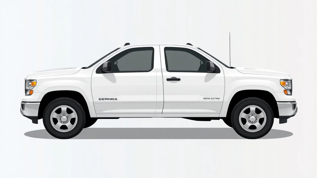 side of a generic pickup truck(white, crew cab), digital illustration