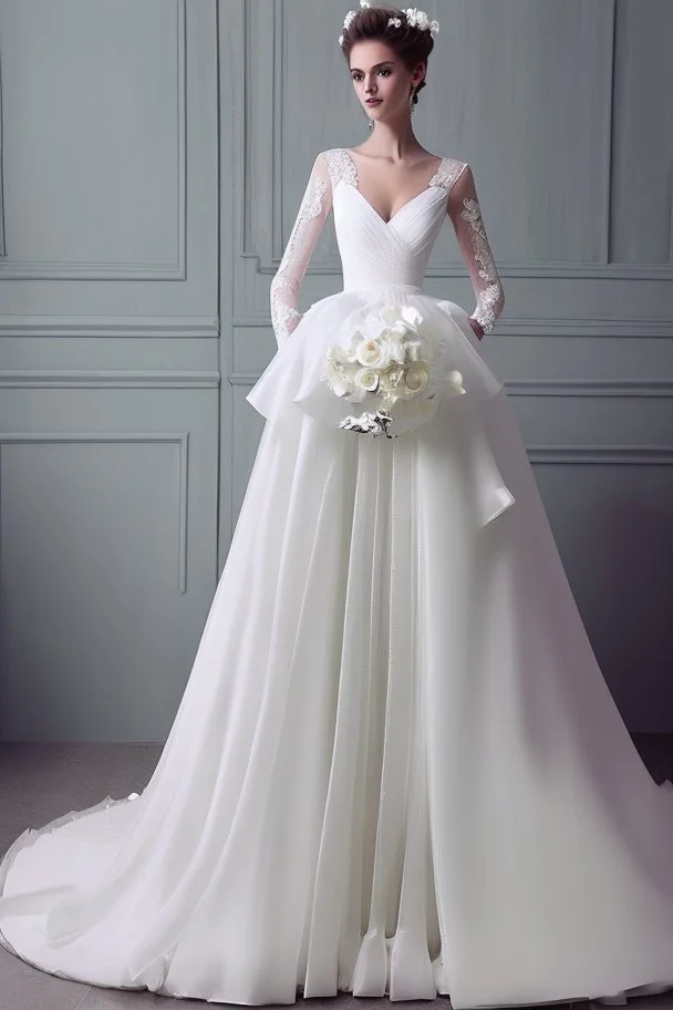 Long Luxurious White Wedding Dress