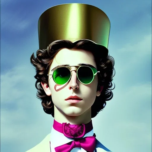 Timothée Chalamet willy wonka, sunglasses, top hat, mask