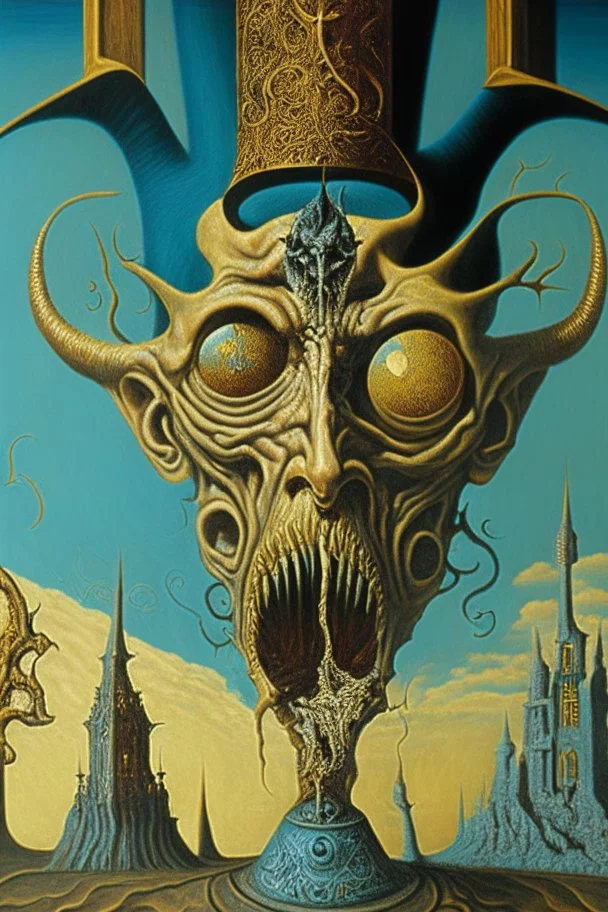 Artwork entitled "Devil's Bargain; Salvador Dali; surrealism; award-winning, intricate, insanely detailed, elegant