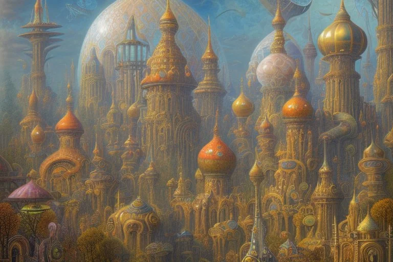 A surreal town with arches and domes by artist "Ian Miller" by artist "Alex Gross" by artist "photokinetic"