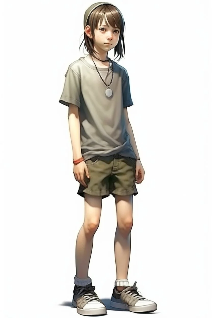 13 years girl, tomboy dress, realistic style