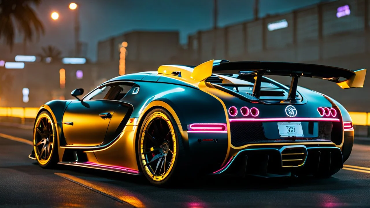 Veyron Super Sport ultimate need for speed tuning Mansory Cyberpunk 2077 neon Style Rear View, Super Detailed, desktop wallpaper, 4K