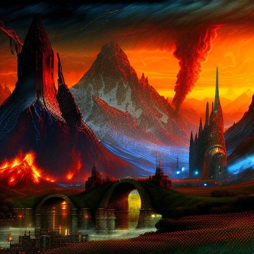 Epic Drawing of Mordor scenery of The LOTR estilo Van Gogh 4k