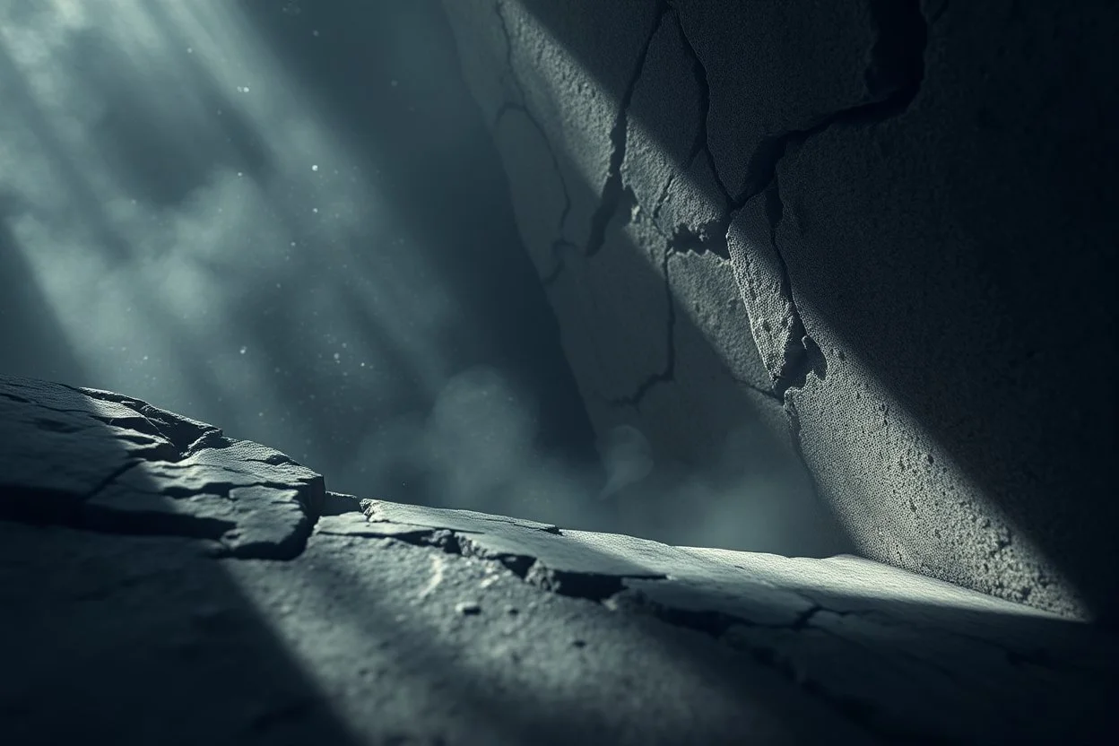 abstract surreal composition suggesting secrecy and quiet discovery, half-lit shadows, textures of silk and stone, faint glimmers of light seeping through cracks, muted cool color palette, soft haze and depth, mysterious yet inviting mood --ar 3:2 --v 6.1