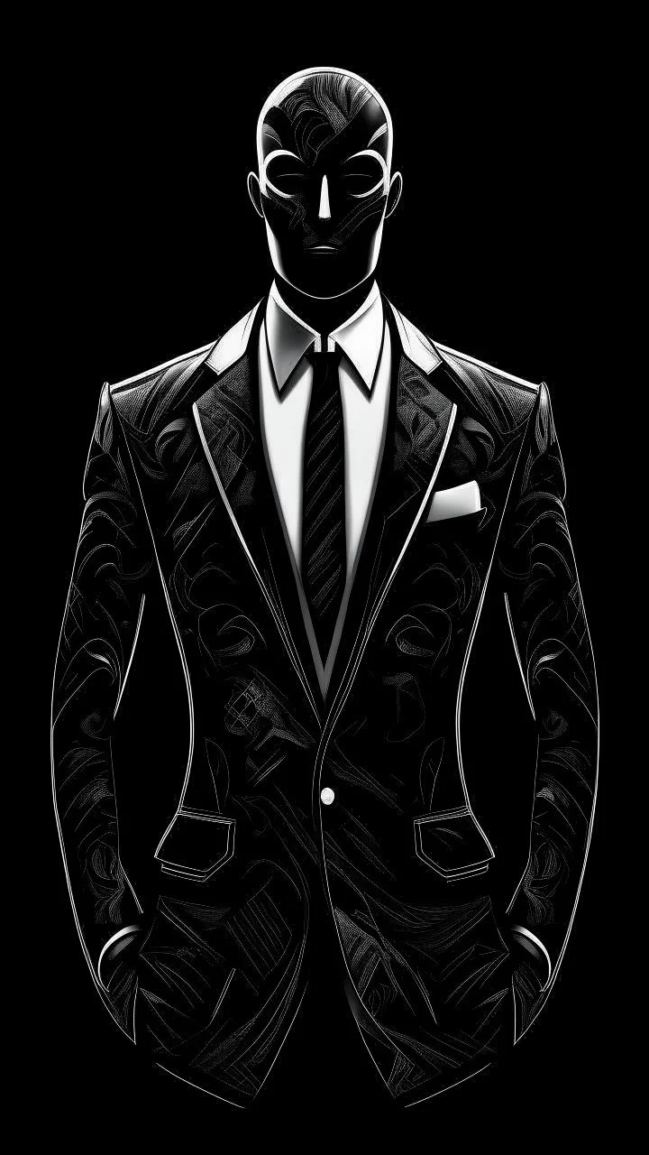 Fondo negro Arte illustration Hombre con traje y corbata moda futurista elegante, color gris, calidad ultra, hiperdetallada, 12k