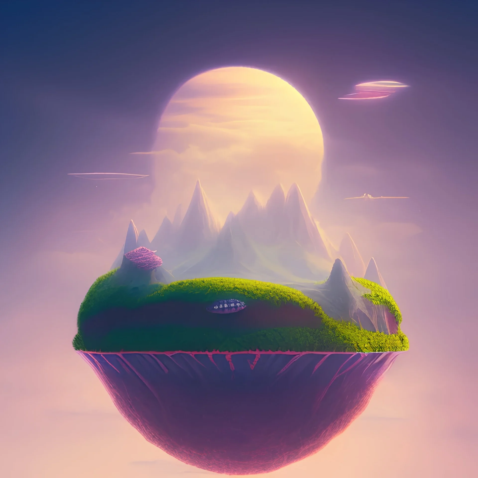 100mm photo of isometric floating island in the sky, surreal pizza with pizza, intricate, high detail, behance, microworlds smooth, macro sharp focus, centered