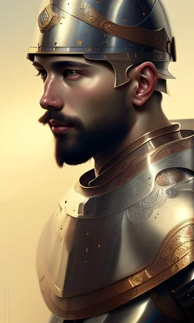 An Arab knight man , head and shoulders portrait, 8k resolution concept art portrait by Greg Rutkowski, Artgerm, WLOP, Alphonse Mucha dynamic lighting hyperdetailed intricately detailed