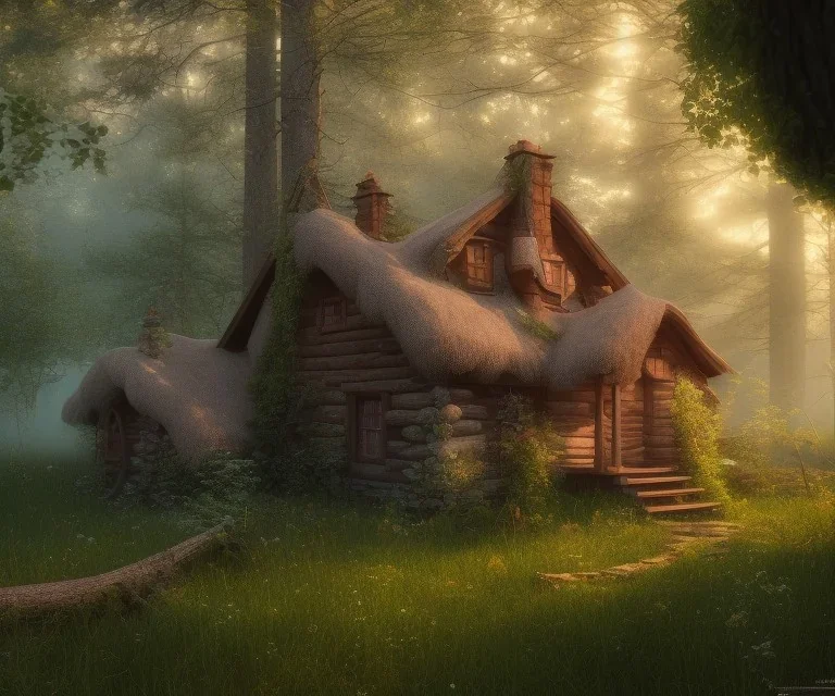 beautiful hyperrealistic cottage in the forest, highly detailed, digital painting, trending artstation, concept art, illustration, cinematic lighting, vibrant colors, photorealism, epic, octane render