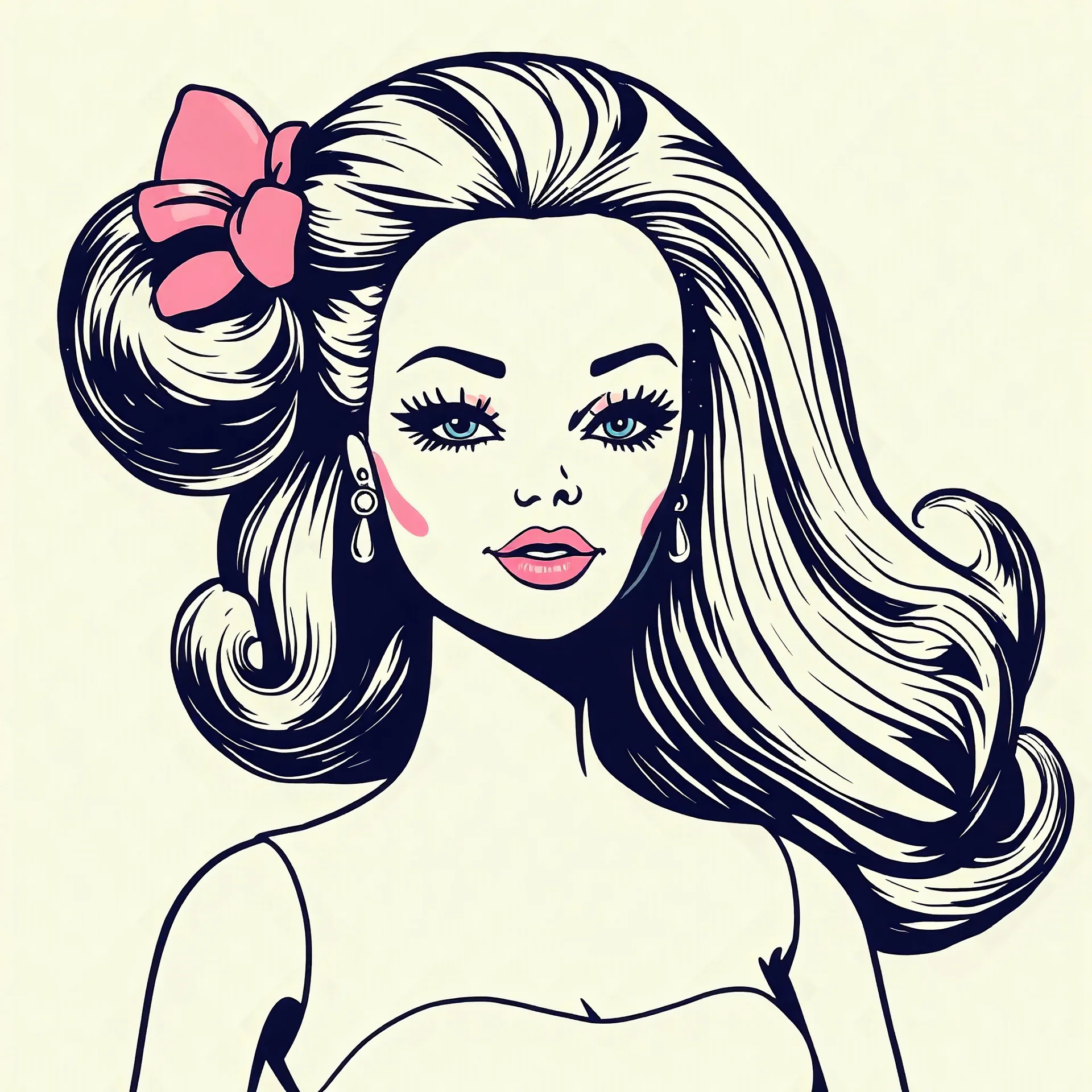 Barbie doll in risograph style, sad