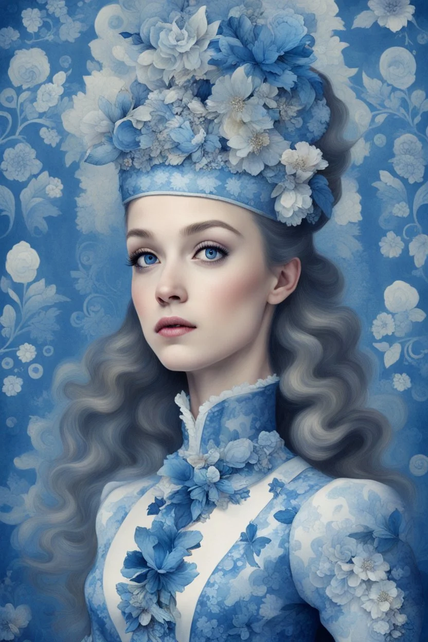 The nutcracker, a kind of girl with blue tones and patterns,