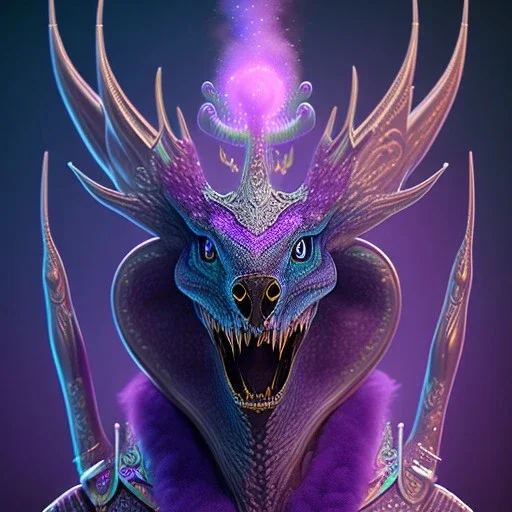 purple mythical creature in galaxy, teal and purple smoke, detailed, realistic, 4k