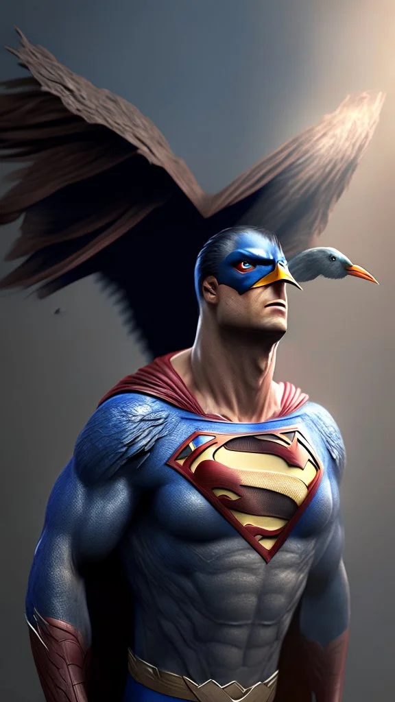 superman become bird, ultra realistic, 4k, ultra detail, full body, full picture