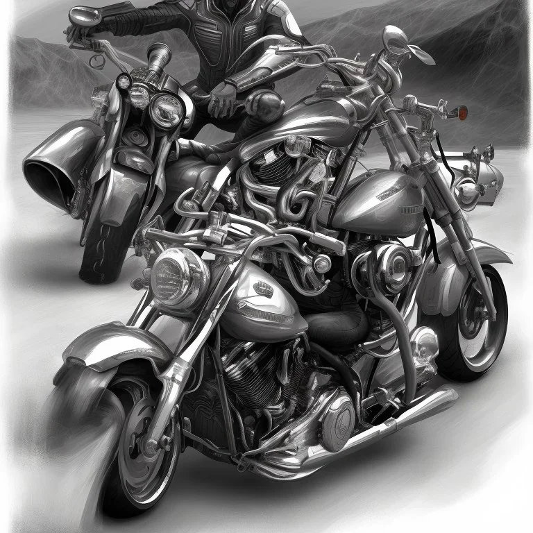 technical concept study, pencil sketch, harley davidson, A man sitting on a motorcycle