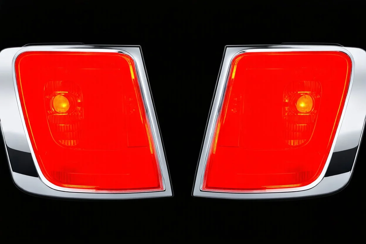 2 vehicle taillight(with chrome trim) on black background, add details and inner glow