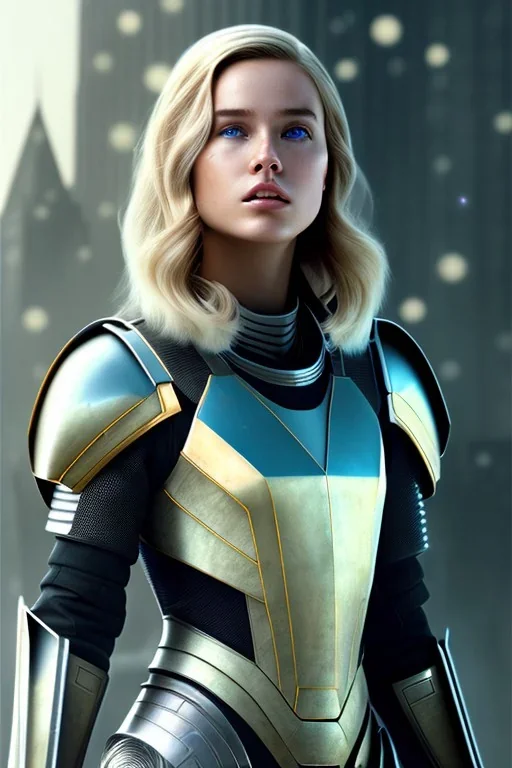 ultrarealistic, ruined city,__sci-fi armor__, __angles__, 18 year old woman, laser eye, strikingly beautiful, blonde hair, _colour_, [__starlets__|__starlets__], (pale __skincolor__ skin:1.2), __camera__, _hair_, detailed face and eyes, medium breasts, leather choker, freckles, dynamic pose, resolved expression, __accessory__, strappy outfit, (straps:1.1), sword in scabard on left hip, (buckles, buttons, snaps, rings:1.0), breastplate, detailed eyes, plump lips, sci-fi theme