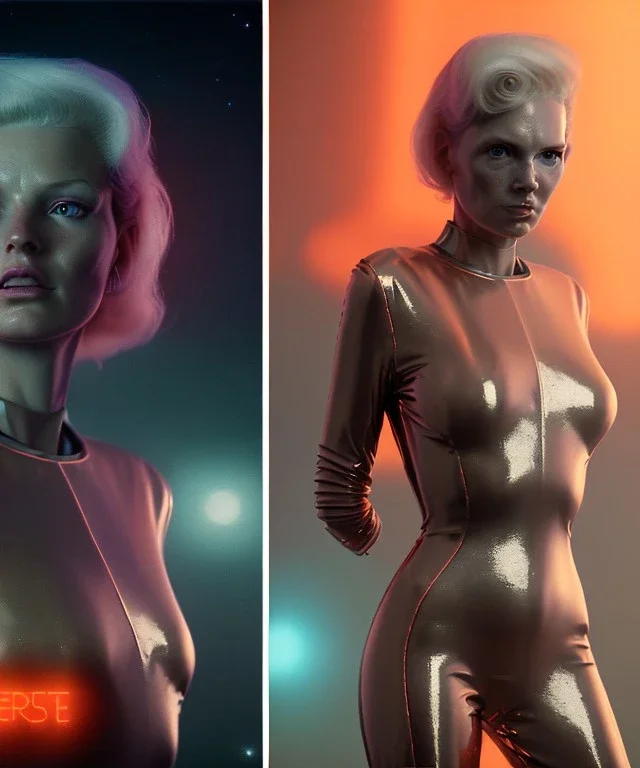 retro sci-fi portrait image from 1980, supermarket parking explosion, fire, scared people, blonde woman walking, sweet Kate moss face, tight latex suit, soft color, highly detailed, unreal engine 5, ray tracing, RTX, lumen lighting, ultra detail, volumetric lighting, 3d, finely drawn, high definition, high resolution.