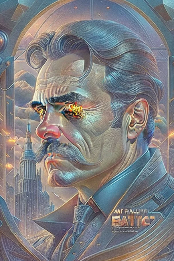 Best quality, masterpiece, ultra high definition,Futuristic, cyberpunk, Friedrich Nietzsche,Comic style