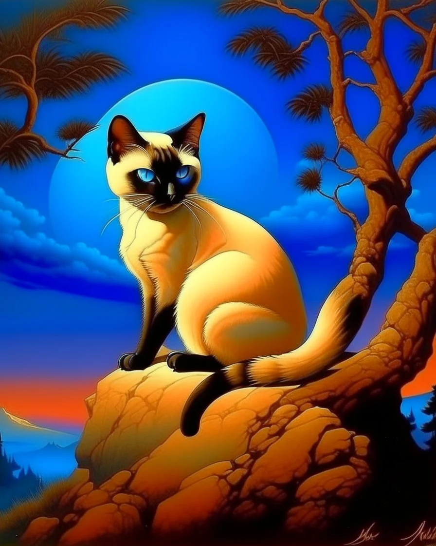 Siamese cat Maxfield Parrish style