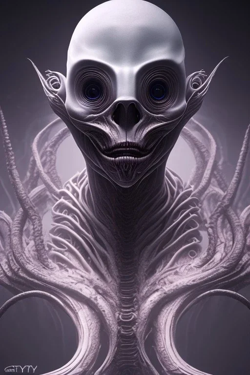 evil cthulu alien, brutal face, tron, head, burn eyes, 8k, finely detailed, dark light, photo realistic, hr giger, cyberpunk