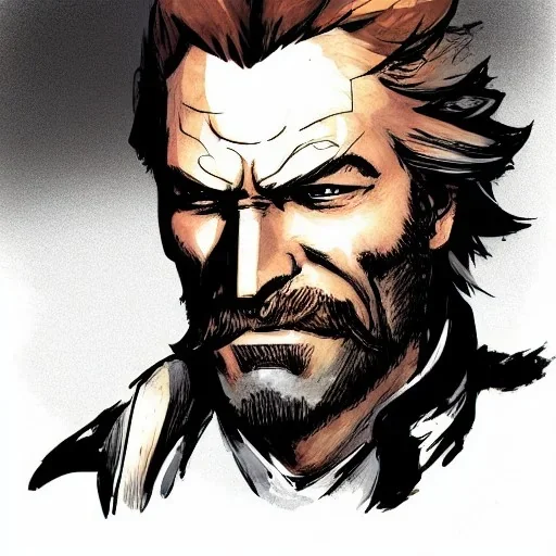 arthur morgan with hairstyle of yosemite sam, illustration, drawn by yoji shinkawa