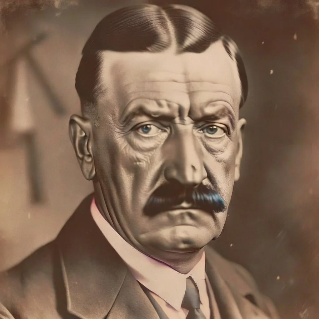 a portrait of adolf hitler with short brush moustache