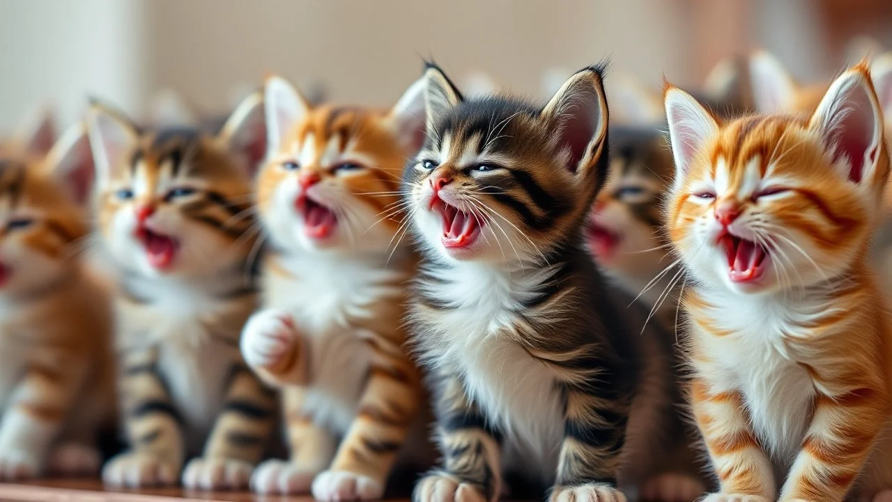 choir of cute little kittens, singing, happy, hyperdetalization, premium photos, version 6.1