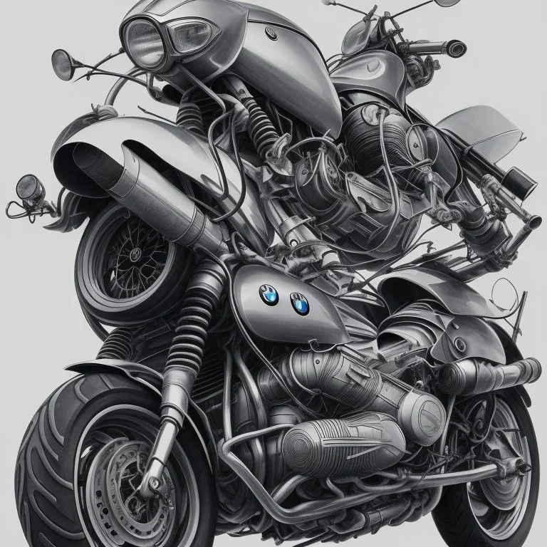 technical concept study, pencil sketch, motorcycle inspired the BMW R 90, From the side