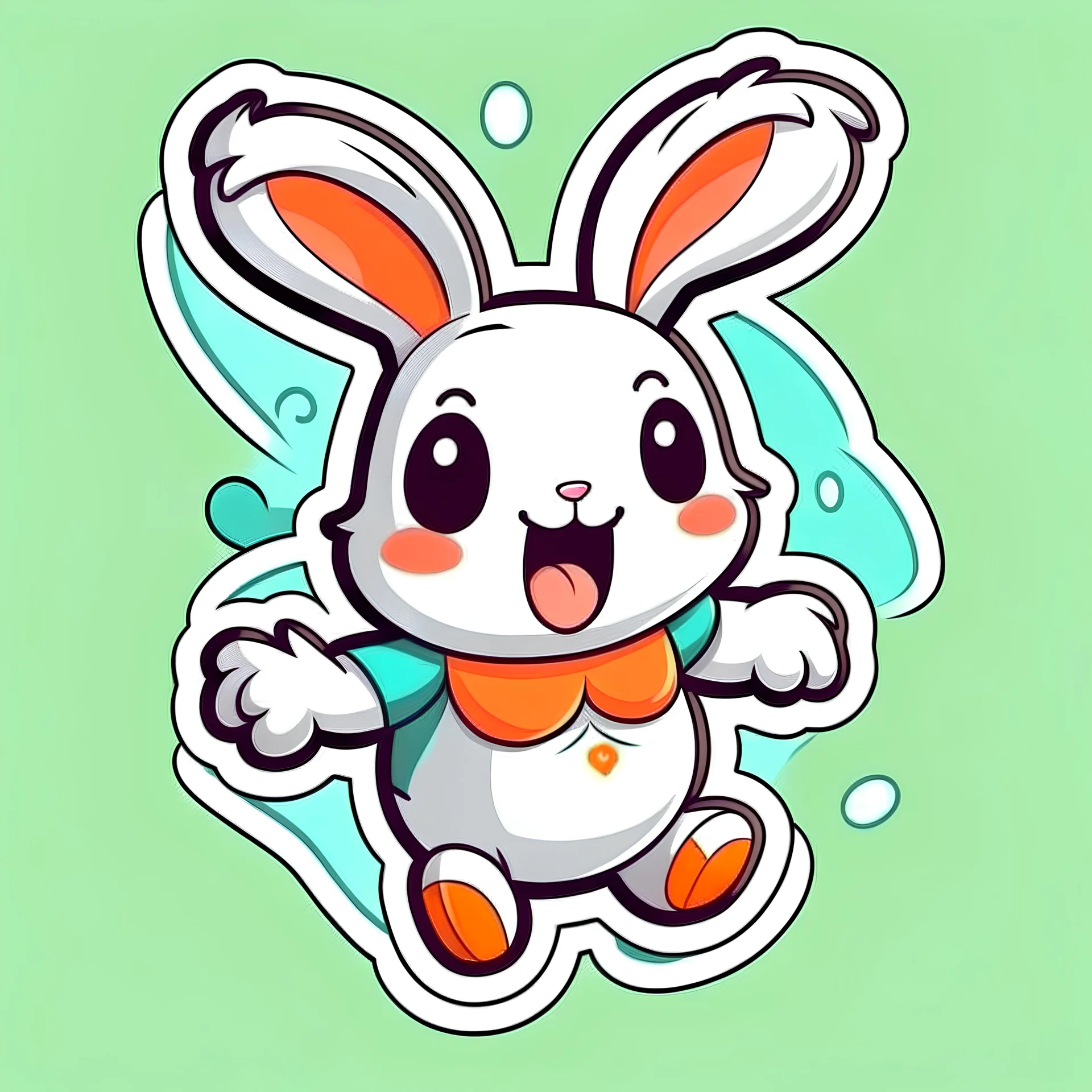 cute stickers, style cartoon, cute Super Deformed Character, white border, high quality, colorful, Detailed illustration of a bunny hopping or bouncing. awesome full color,