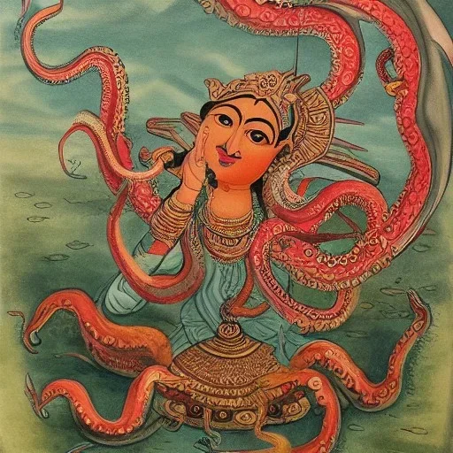 painting of lord rama riding an octopus dragon leading a battle