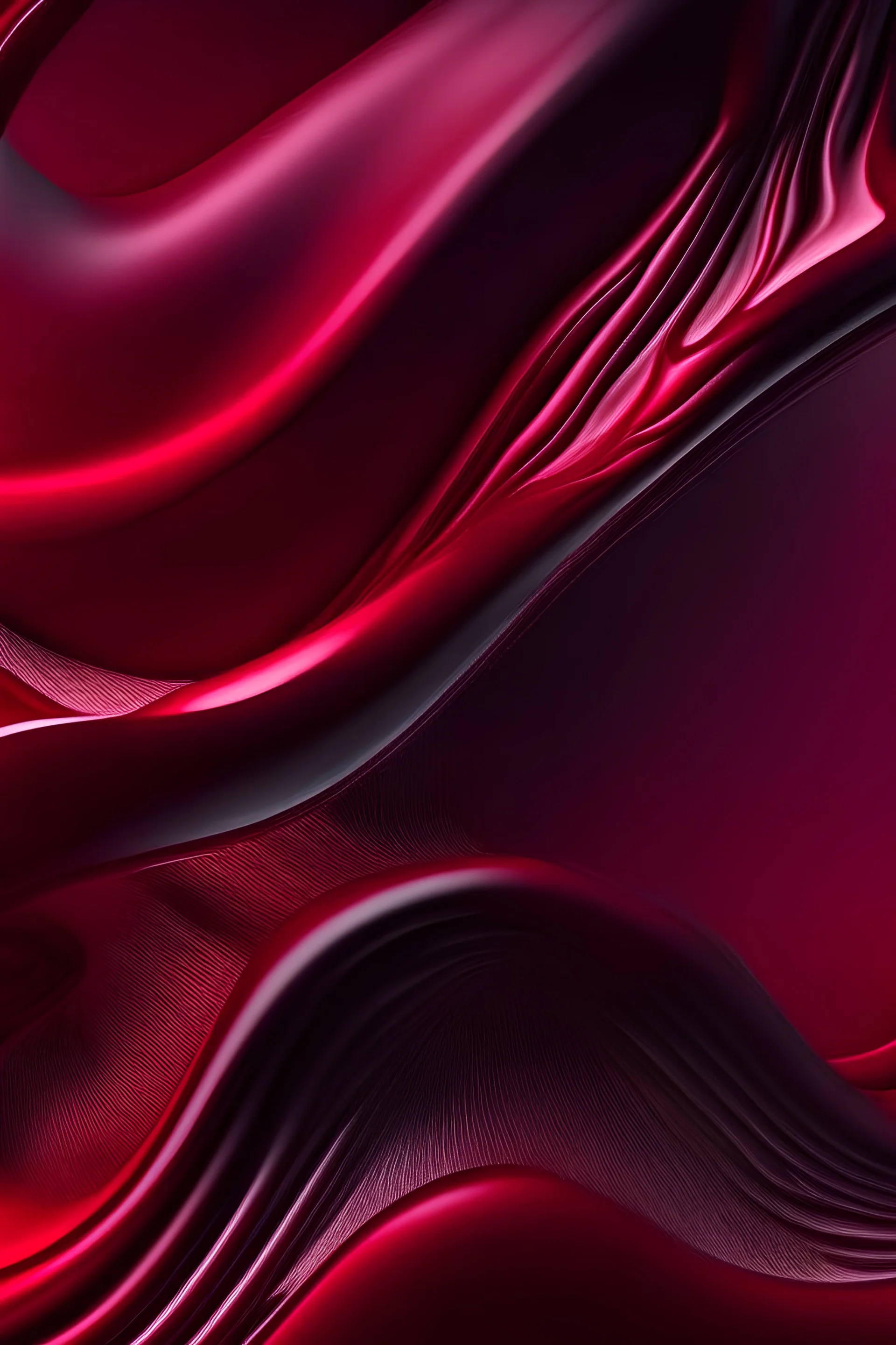 4k Amazing abstract maroon curved silk texture. 3d banner dark royal red color. Oil marble trendy dynamic art with glowing effect. Wavy fluid modern deluxe background. Passion lovely banner