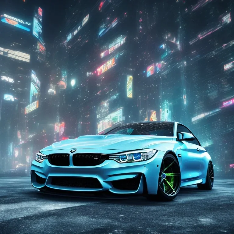 cyberpunk version of a bmw m4 during nighttime