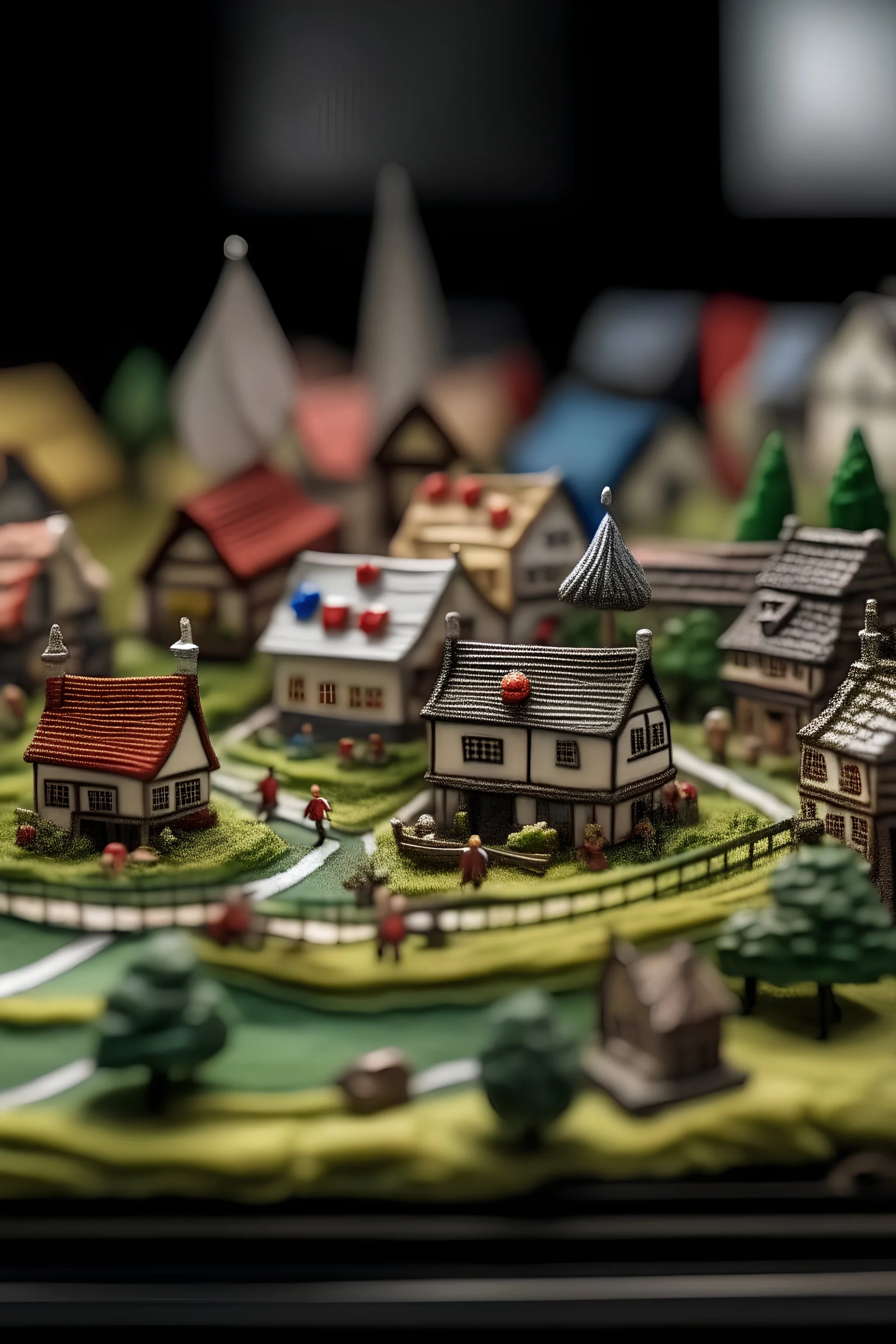 An image that expresses the flag that has become a miniature village , 8K, REAL, STYLE RAW.