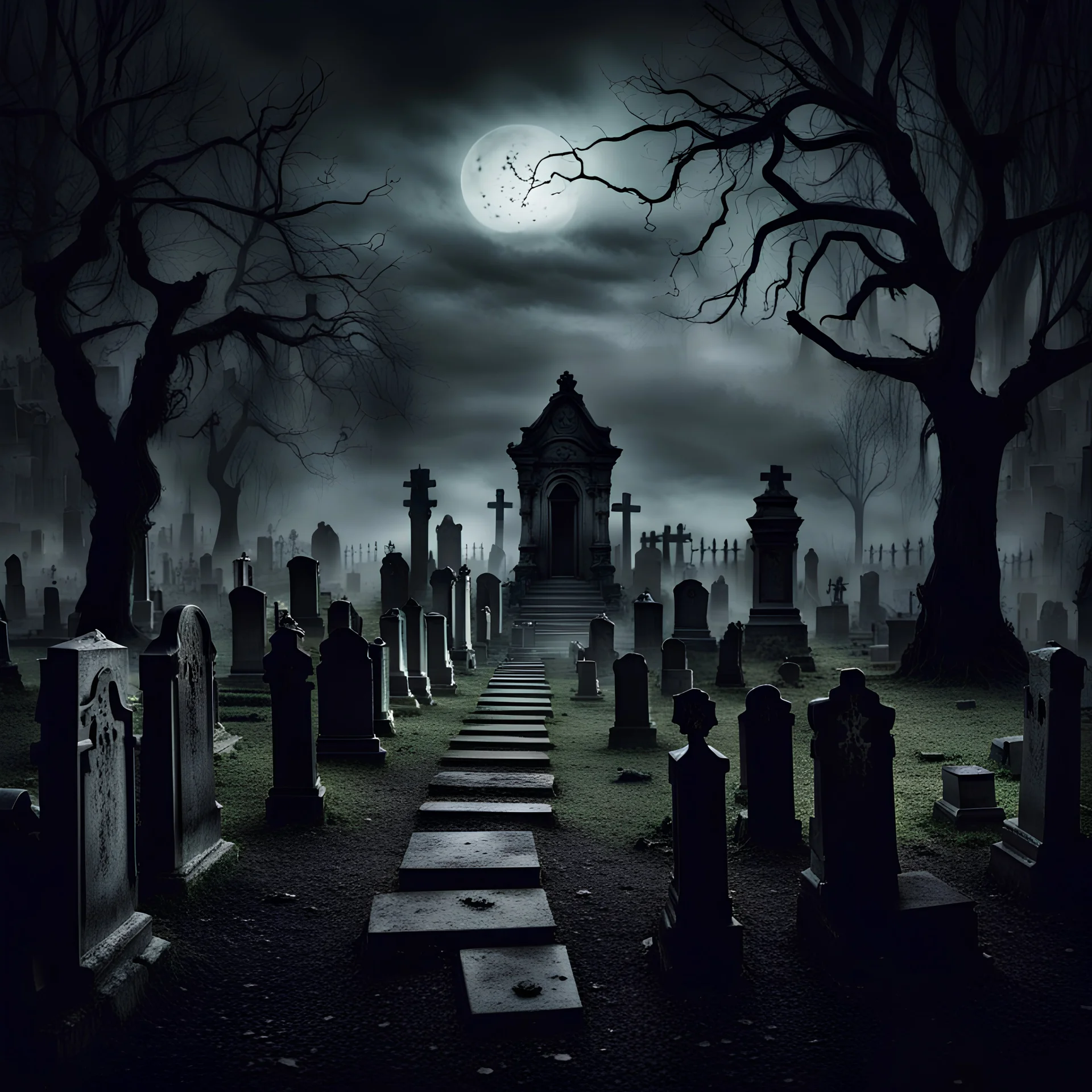 scary dark cemetery