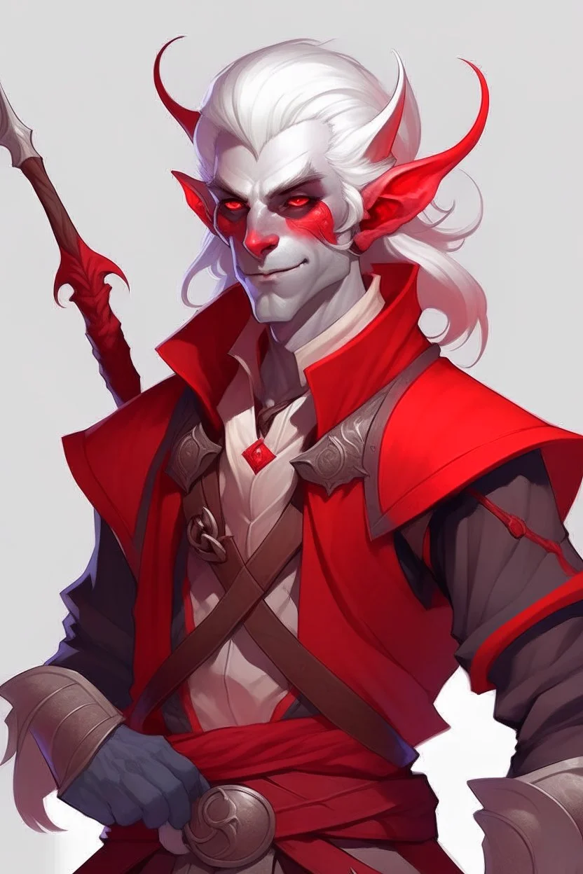 lowborn rogue male red demon tiefling white hair dnd