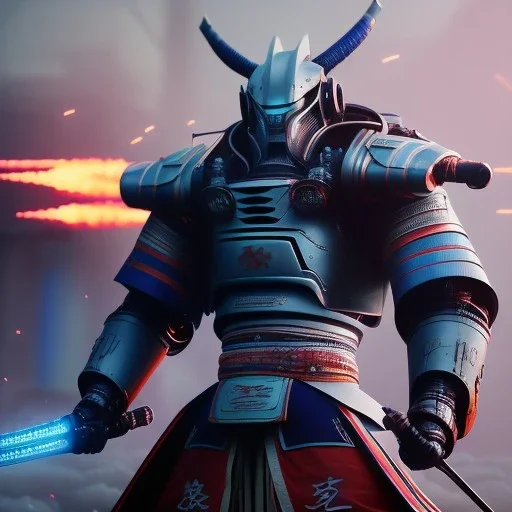 masterpiece Robot samurai portrait, dark cosmic atmospheric, ultra realistic, cinematic lighting, octane render, art style by Hiroyuki-Mitsume Takahashi