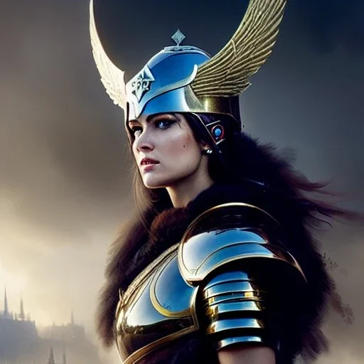 a beautiful portrait of a valkyrie wear armor helmet with detail eyes by Greg Rutkowski and Raymond Swanland, ultra realistic digital art, hyperdetailed intricate, castle