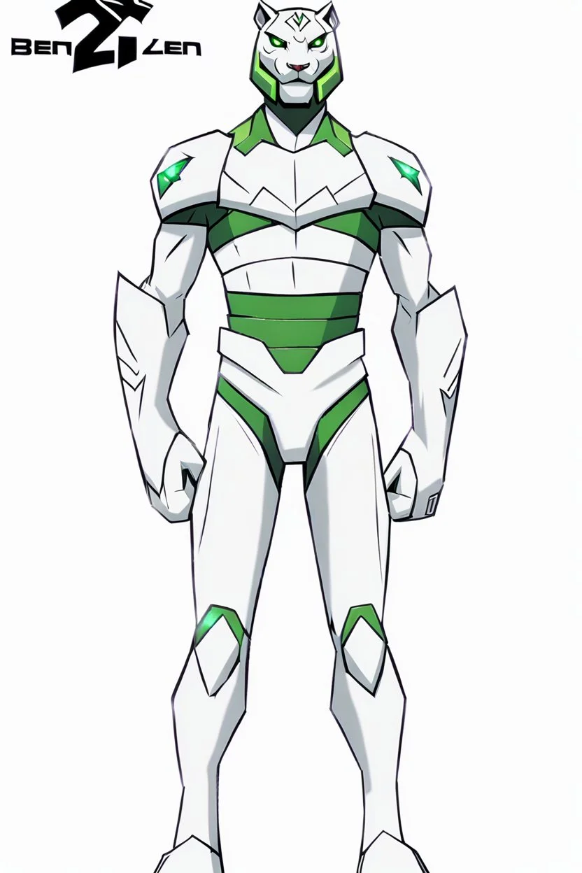 A new space creature from Ben 10 cartoon. Strong and graceful. From the White Tiger faction. Advanced hybrid metal golem. And the diamonds. He has a glowing green tattoo in the shape of old magic words