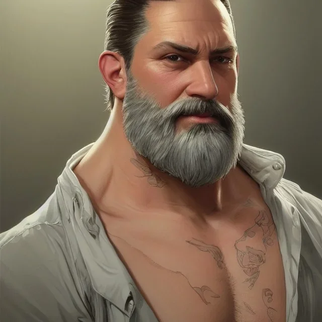 "MIddle aged white human male, with a trimmed but uneven beard, piercing green eyes with slick back hair head and shoulders portrait, 8k resolution concept art portrait by Greg Rutkowski, Artgerm, WLOP, Alphonse Mucha dynamic lighting hyperdetailed intricately detailed Splash art trending on Artstation triadic colors Unreal Engine 5 volumetric lighting Splash art fantasy"