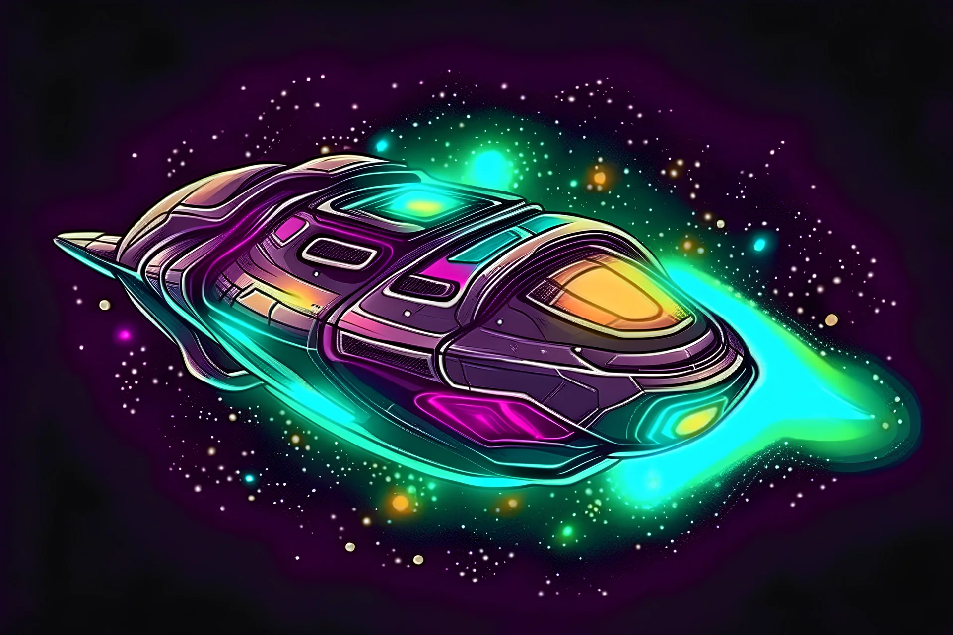 cool design of a small spaceship cruising through the gAlaxy