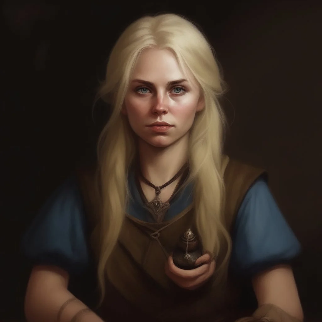 dnd style dark fantasy medieval blond peasant with claws. mugshot. oil painting.