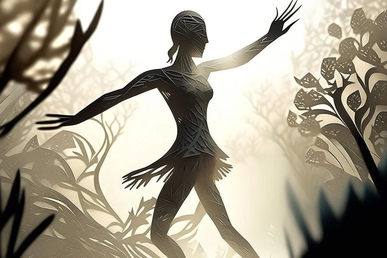 papercut, closeup, dynamically dancing woman S<AI in sunshine, mist, fog, reflection Weight:1 intricate details, HDR, beautifully shot, hyperrealistic, sharp focus, 64 megapixels, perfect composition, high contrast, cinematic, atmospheric, moody Weight:0.9, shading pastel and charcoal