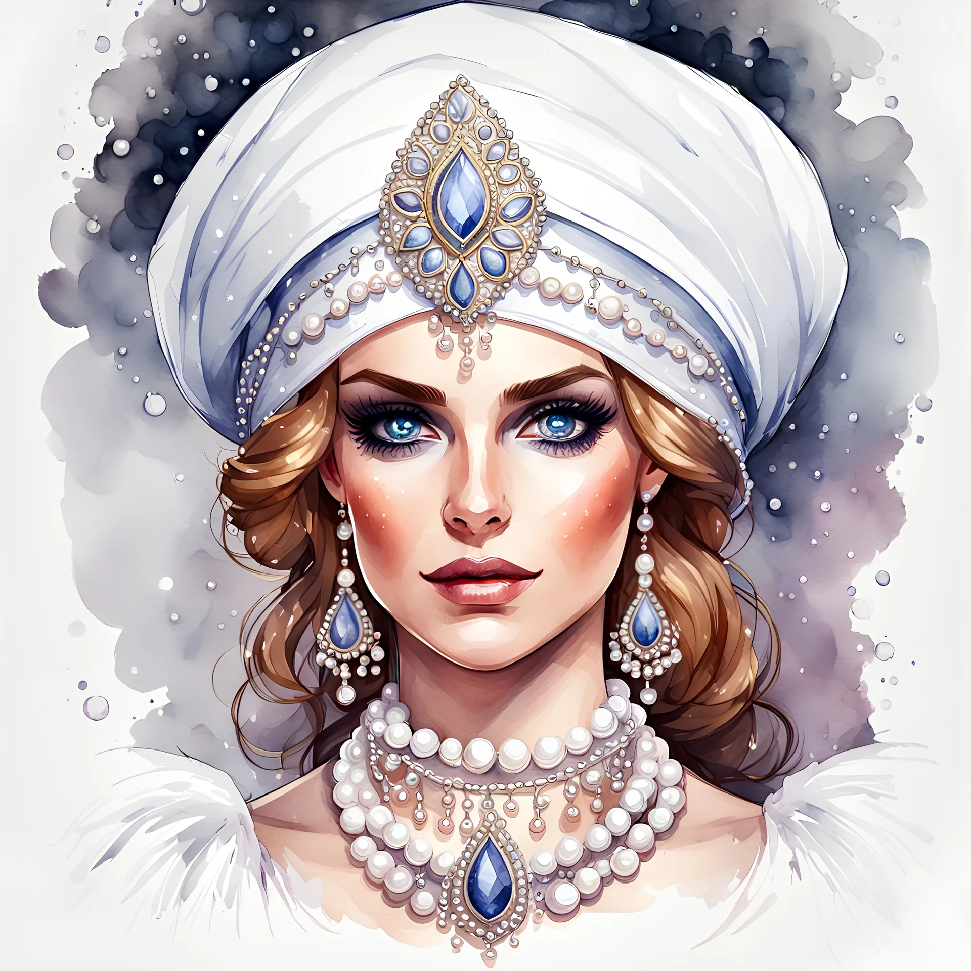 watercolor drawing of a Russian kokoshnik with pearls on a white background, Trending on Artstation, {creative commons}, fanart, AIart, {Woolitize}, by Charlie Bowater, Illustration, Color Grading, Filmic, Nikon D750, Brenizer Method, Perspective, Depth of Field, Field of View, F/2.8, Lens Flare, Tonal Colors, 8K, Full-HD, ProPhoto RGB, Perfectionism, Rim Lighting, Natural Lighting, Soft Lighting, Acc