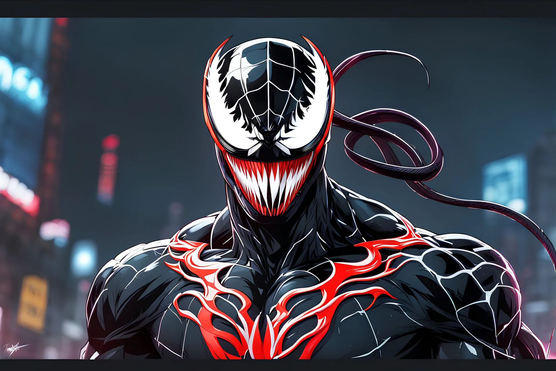 Venom 8k anime sci-art drawing style, clothes 1800 costum , neon effect, close picture, snow, apocalypse, intricate details, highly detailed, high details, detailed portrait, masterpiece,ultra detailed, ultra quality