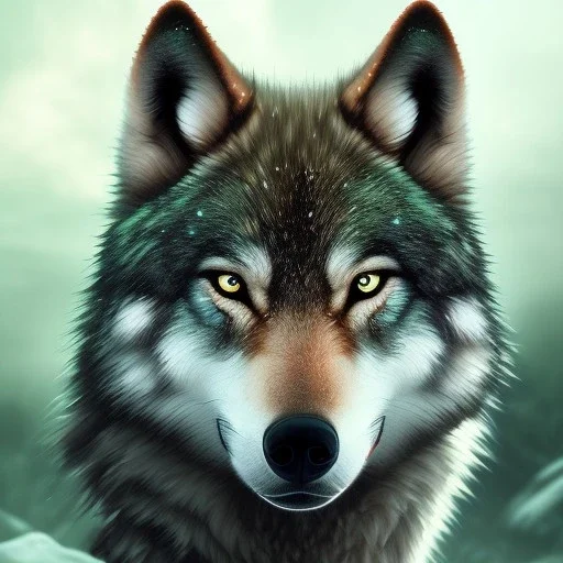 Green Wolf, red eyes, 8K, cinematic lighting, sharp focus, masterpiece, expert